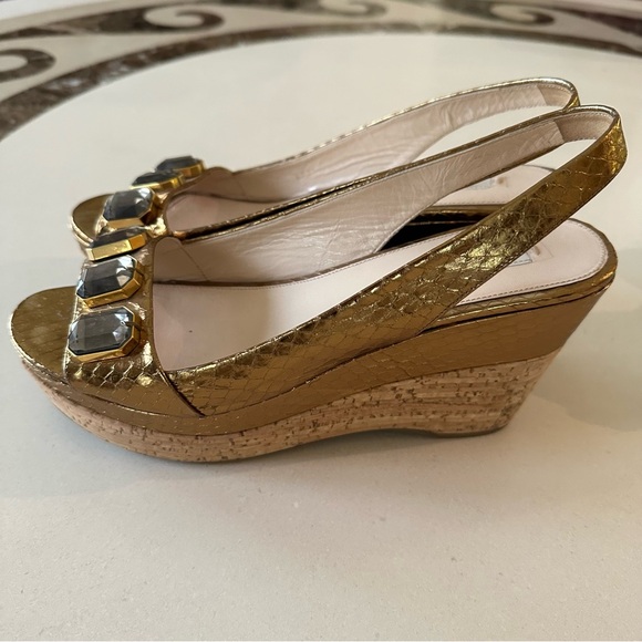 PRADA Gold Wedge Slingback Sandals🌸 - Picture 2 of 16